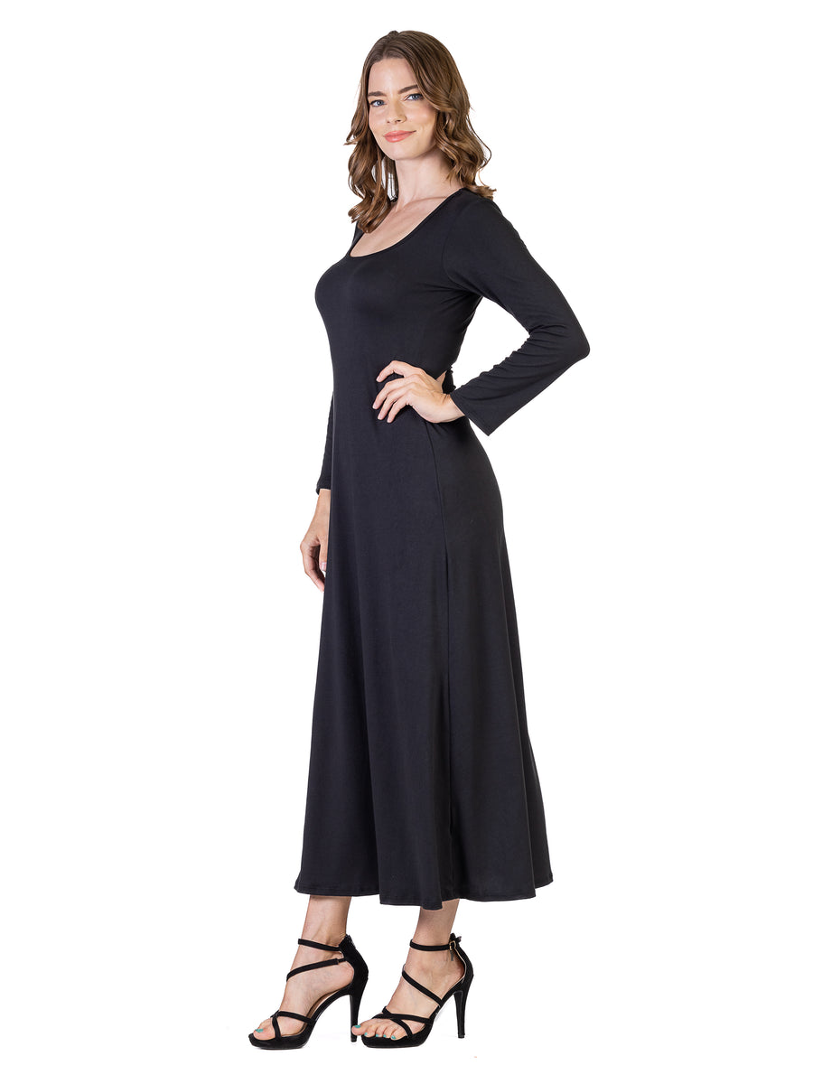Essential Womens Scoop Neck Long Sleeve A Line Maxi Dress