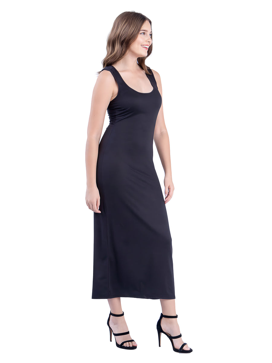 Essential Womens Scoop Neck Sleeveless Tank Racerback Detail Maxi Dress