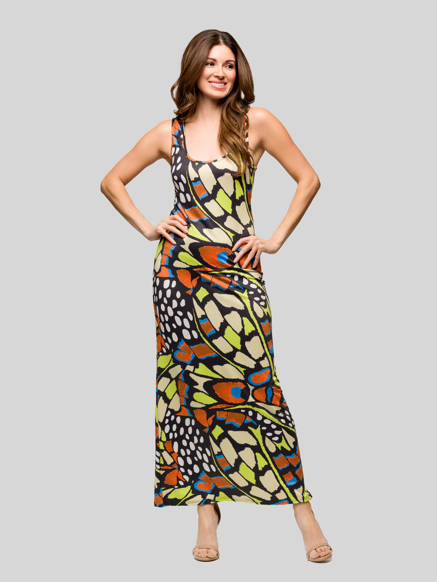 Essential Womens Butterfly Scoop Neck Sleeveless Maxi Dress