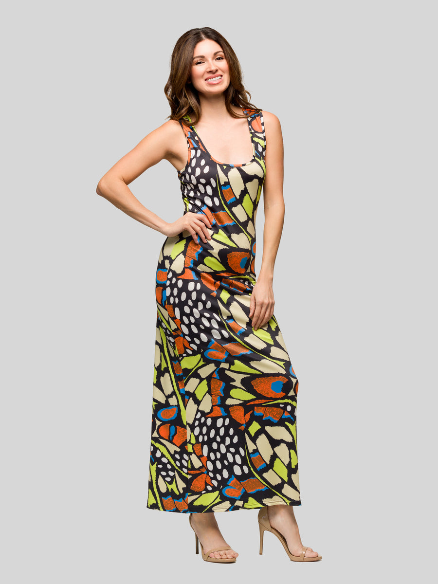 Essential Womens Butterfly Scoop Neck Sleeveless Maxi Dress
