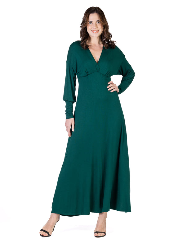 Elevate Womens V-Neck Empire Waist Long A Line Maxi Dress