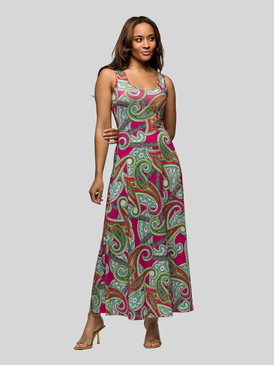 Essential Womens Hot Paisley Scoop Neck Sleeveless A Line Maxi Dress