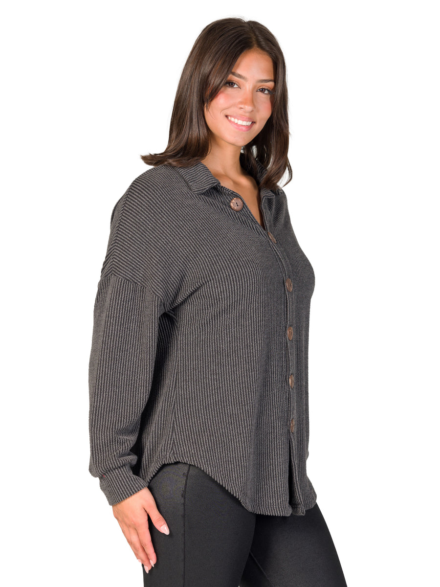 24seven Comfort Essential Petite Button Front Oversized Long Sleeves Jacket