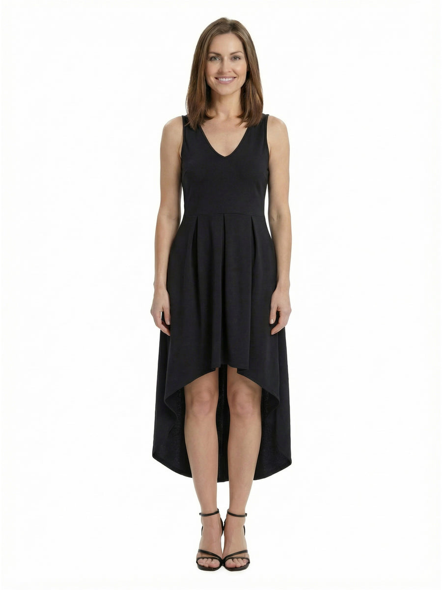 Elevate Petite Sleeveless V Neck High Low Fit N Flare Pocket Midi Dress