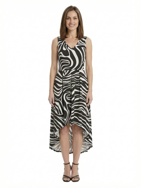 Elevate Petite Zebra Sleeveless Fit N Flare High Low Pocket Midi Dress