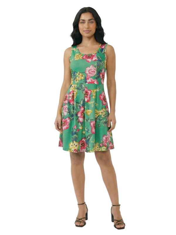 Essential Petite Floral Sleeveless Pleated Pocket Fit N Flare Dress