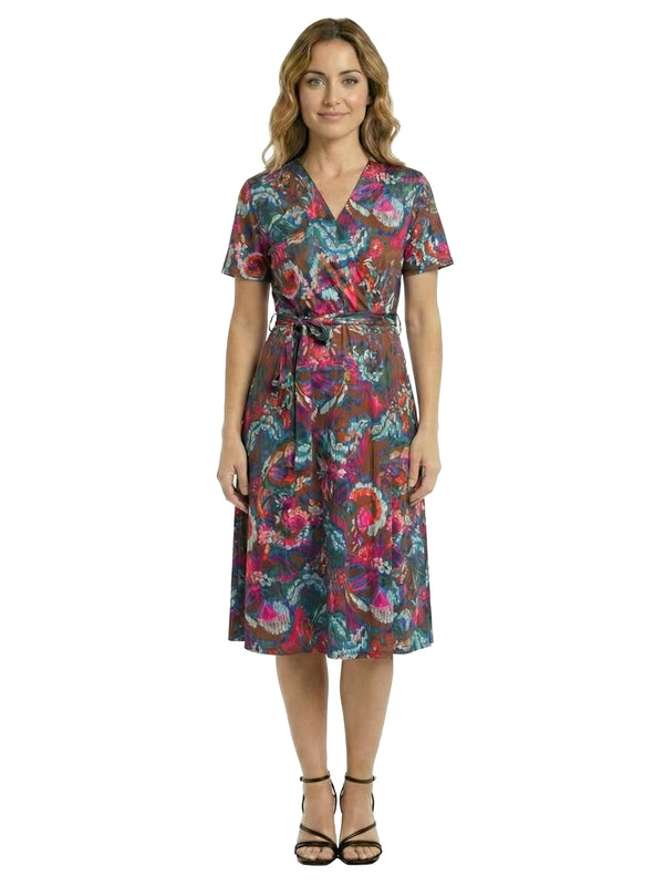 Essential Petite Paisley Print Short Sleeve Tie Waist Midi Dress