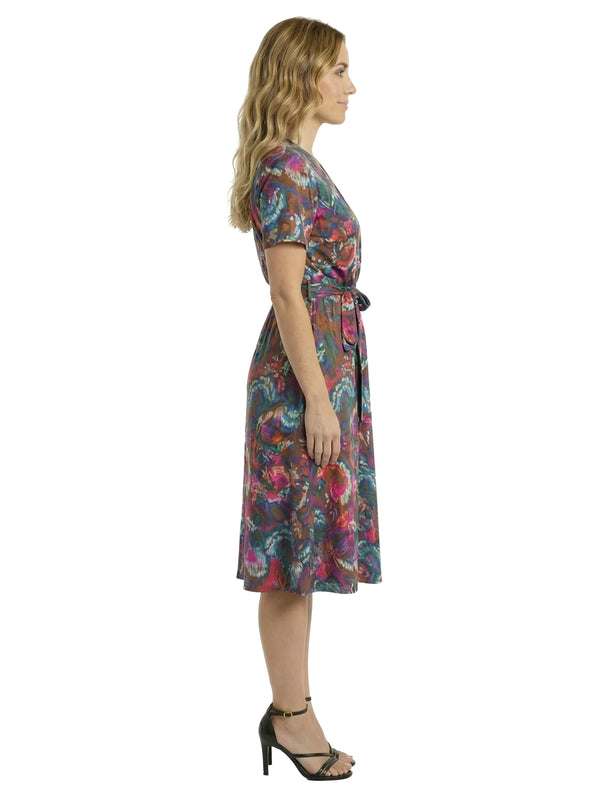 Essential Petite Paisley Print Short Sleeve Tie Waist Midi Dress