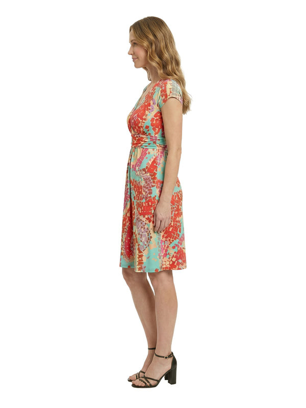 Essential Petite Mosaic Cap Sleeve Knee Length A Line Pocket Dress