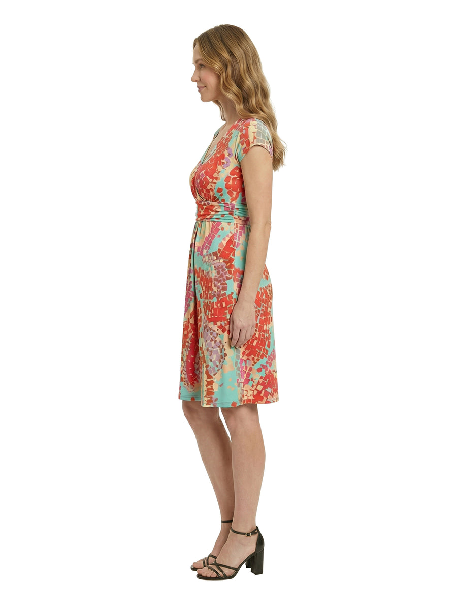 Essential Petite Mosaic Cap Sleeve Knee Length A Line Pocket Dress