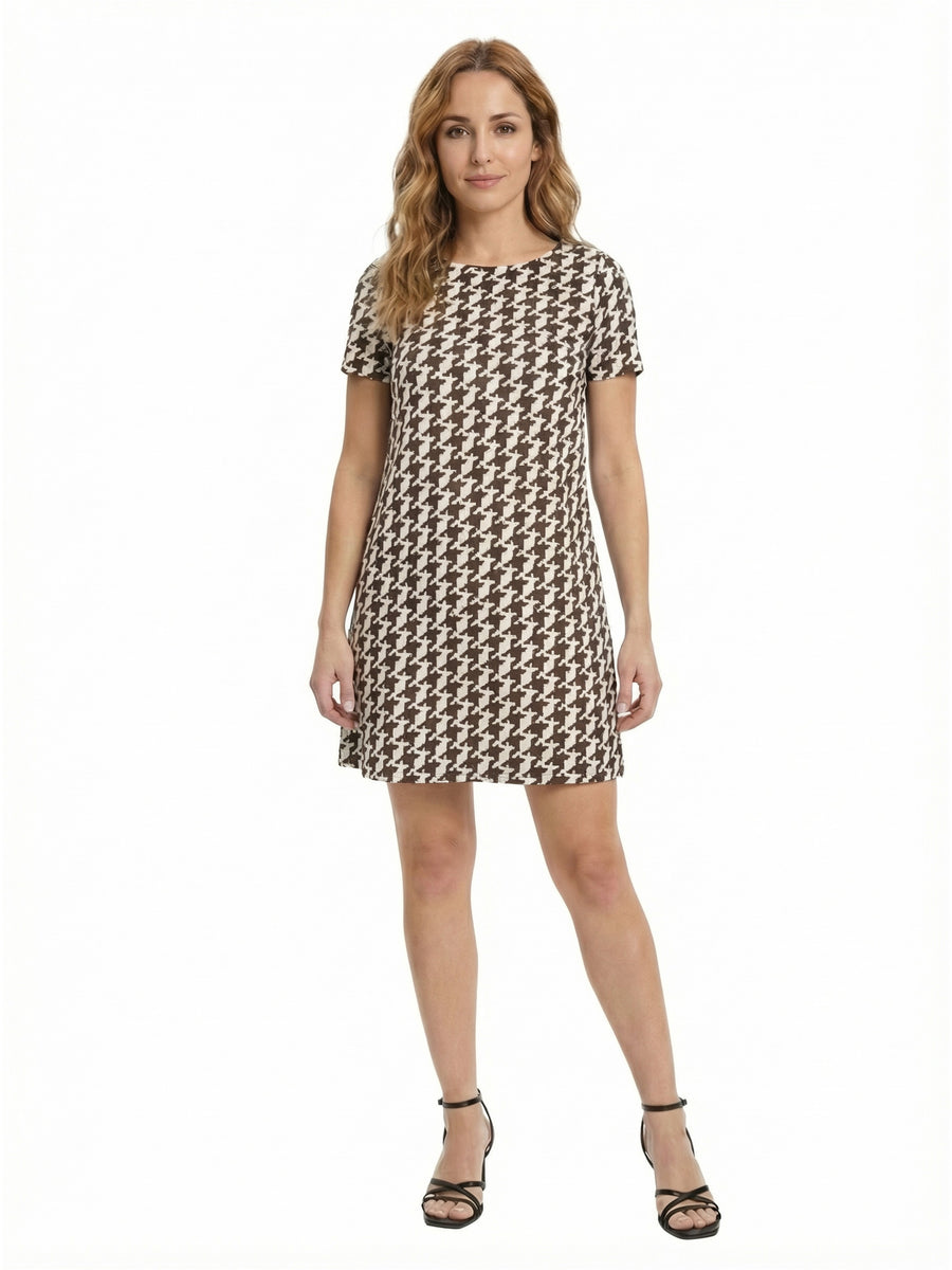 Essential Petite Geometric Short Sleeve Round Neck Mini Shift Dress