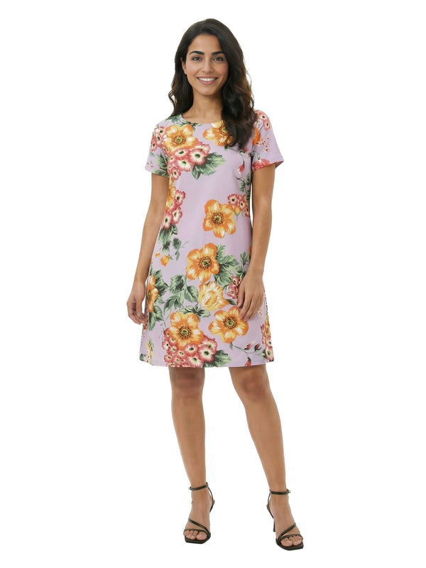 Essential Petite Floral Short Sleeve Round Neck Mini Shift Dress