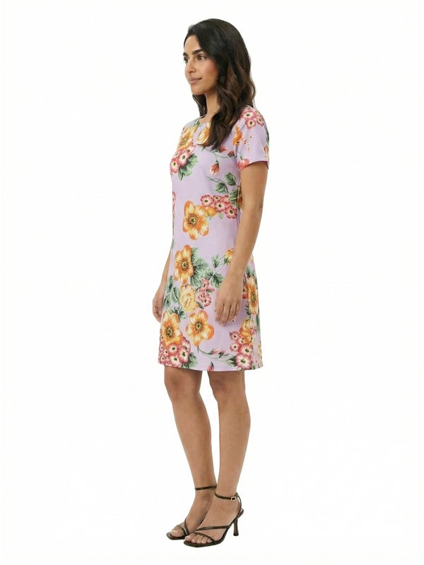 Essential Petite Floral Short Sleeve Round Neck Mini Shift Dress