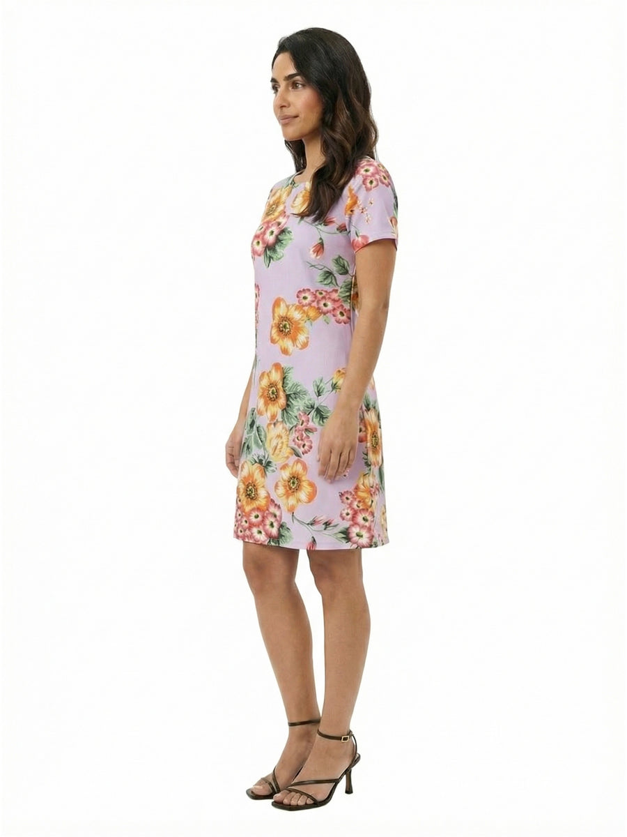Essential Petite Floral Short Sleeve Round Neck Mini Shift Dress
