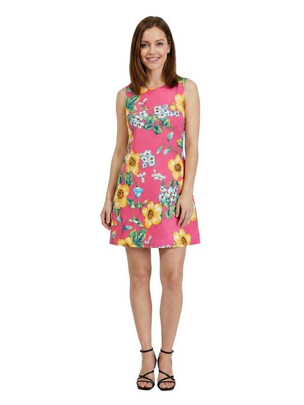 Essential Petite Floral Round Neck Sleeveless A Line Mini Shift Dress