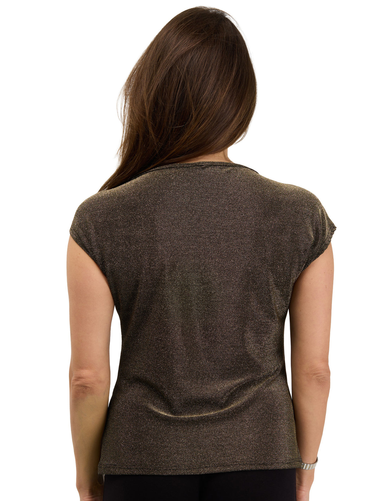 24seven Comfort Elevate Womens Cap Sleeve Asymmetrical Boat Neck With Gold Shoulder Brooch Top