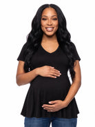 24seven Comfort Basic Maternity V Neck Short Sleeve Swing Tunic Top