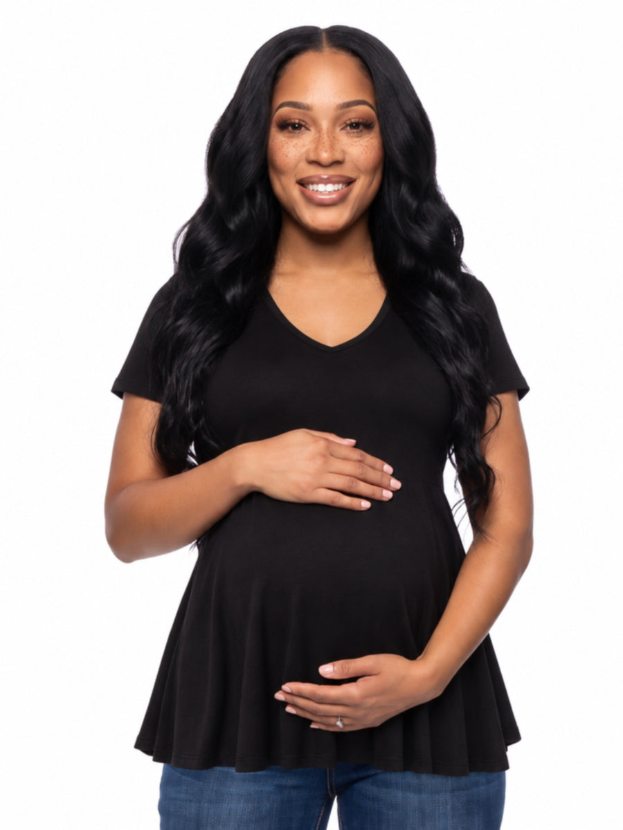 24seven Comfort Basic Maternity V Neck Short Sleeve Swing Tunic Top