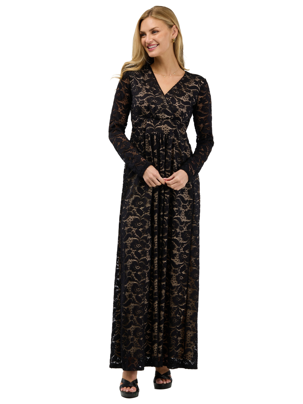 24seven Comfort Elevate Womens Elegant V Neck Long Sleeve Floral Lace Dress