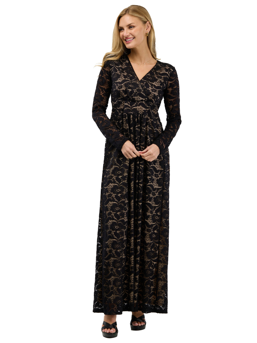24seven Comfort Elevate Womens Elegant V Neck Long Sleeve Floral Lace Dress