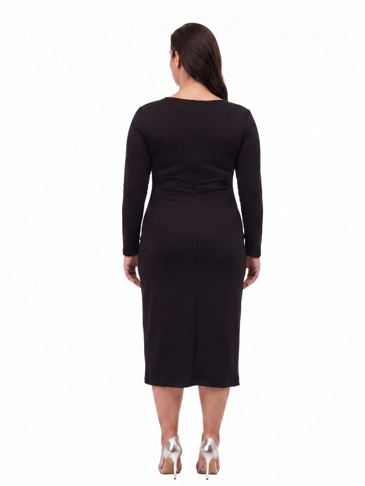 24seven Comfort Essential Curvy Long Sleeve Knot Front Midi Dress
