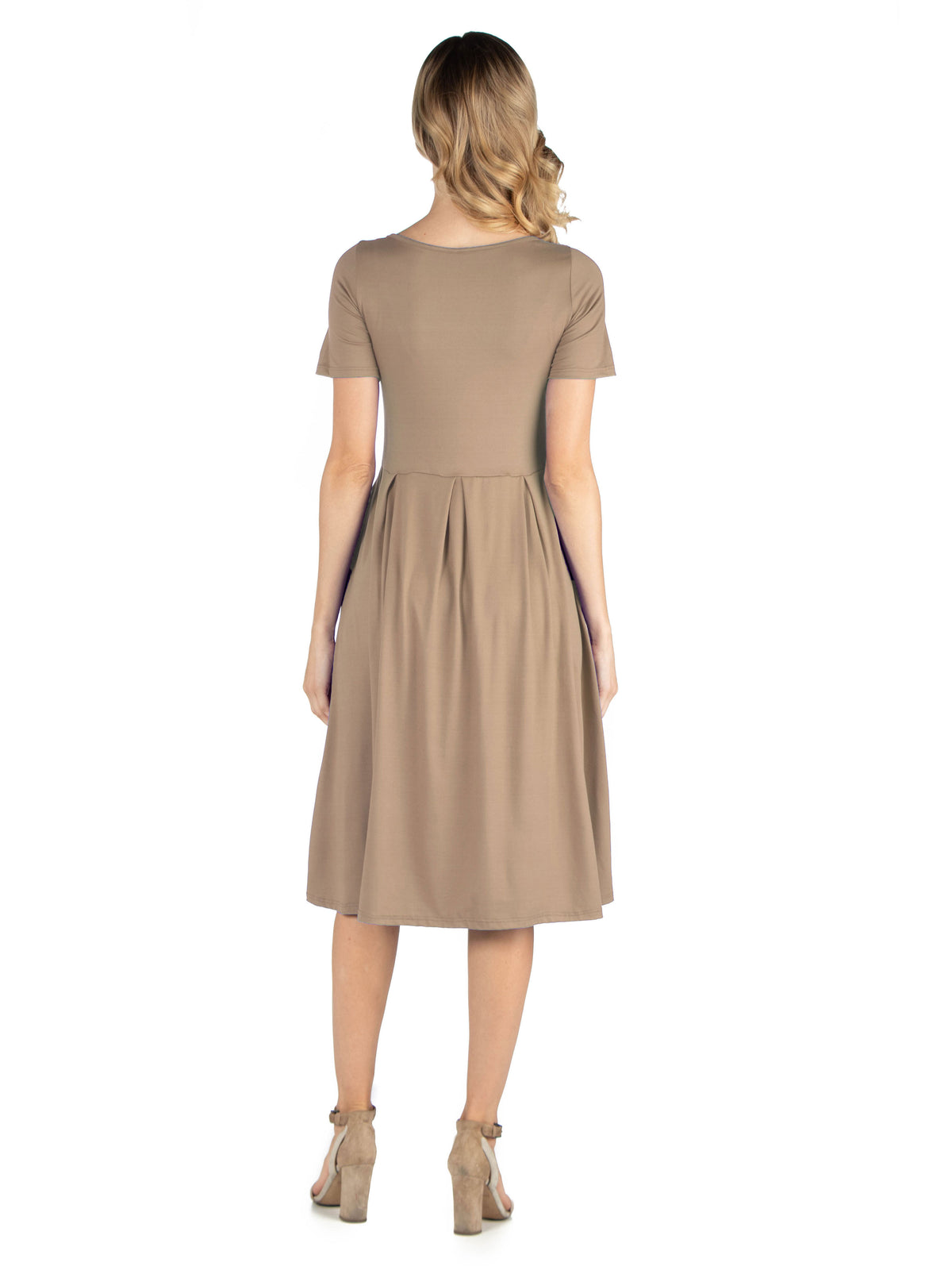 24seven Comfort Essential Maternity Boat Neck Short Sleeve Pleated Pocket Midi Dress