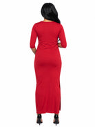24seven Comfort Elevate Maternity Fitted V Neck Side Slit Faux Wrap Maxi Dress