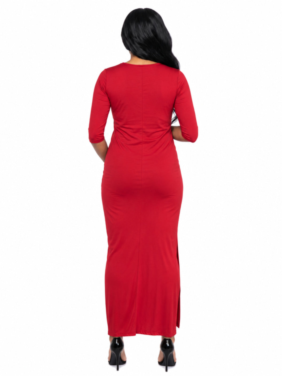 24seven Comfort Elevate Maternity Fitted V Neck Side Slit Faux Wrap Maxi Dress