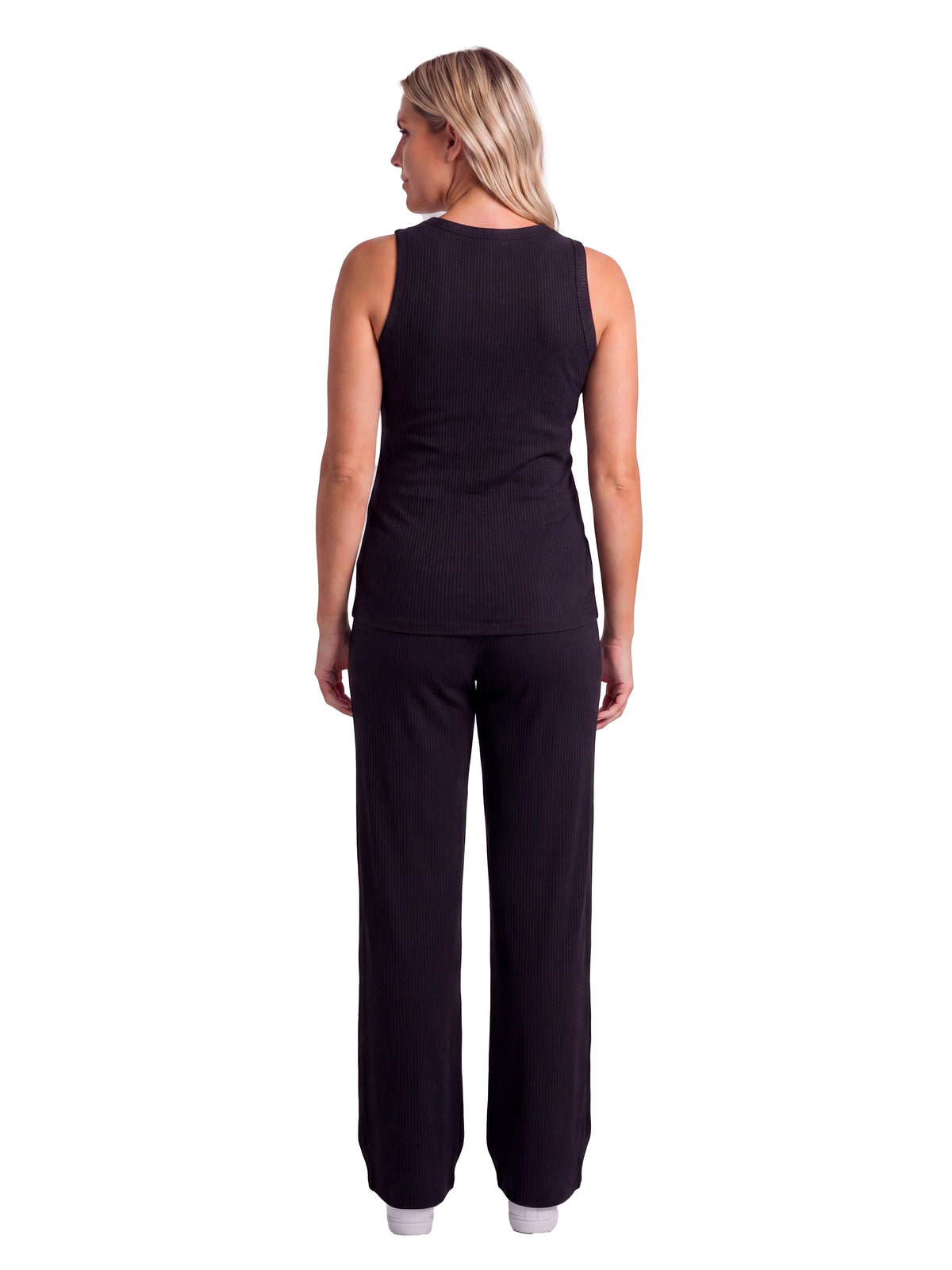 24seven Comfort Basic Maternity Ribbed Knit Tank Top and Elastic Waist Wide Leg Pant Set
