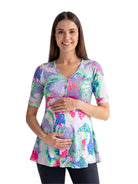 24seven Comfort Essential Maternity Abstract V Neck Elbow Sleeve Henley Tunic Top