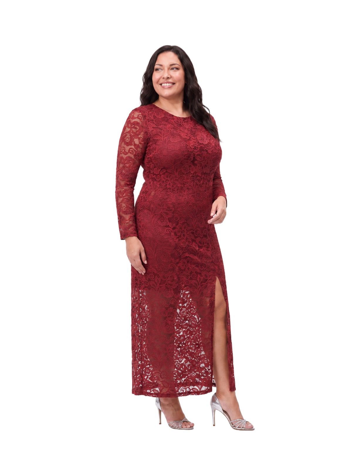 24seven Comfort Elevate Curvy Round Neck Long Sleeve Lace Maxi Dress