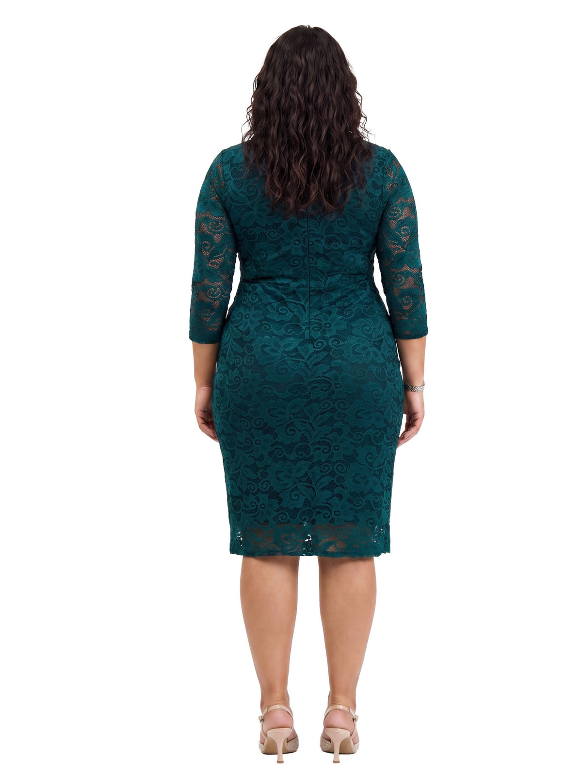 24seven Comfort Elevate Curvy Lace Wrap Dress with Three-Quarter Sleeves