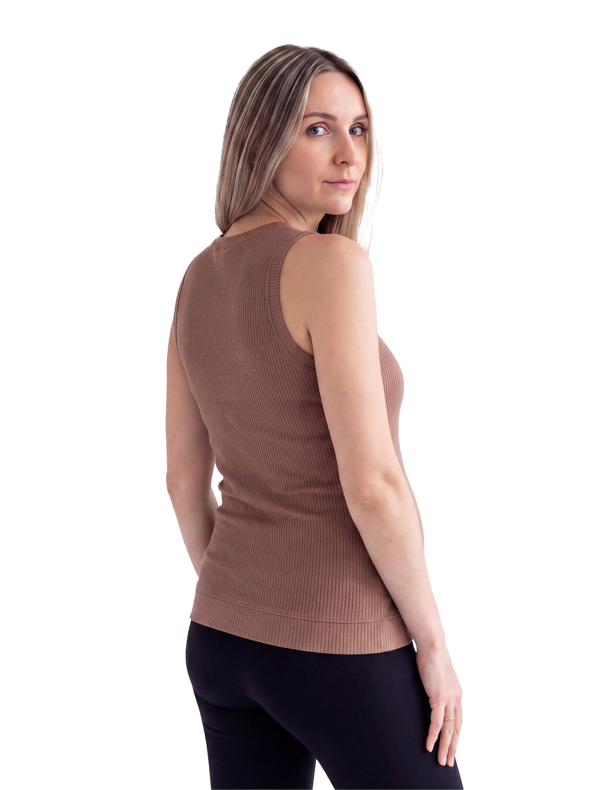 24seven Comfort Basic Maternity Ribbed Knit Round Neck Sleeveless Tank Top