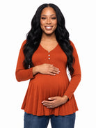 24seven Comfort Basic Maternity V Neck Long Sleeve Soft Flare Henley Style Tunic Top