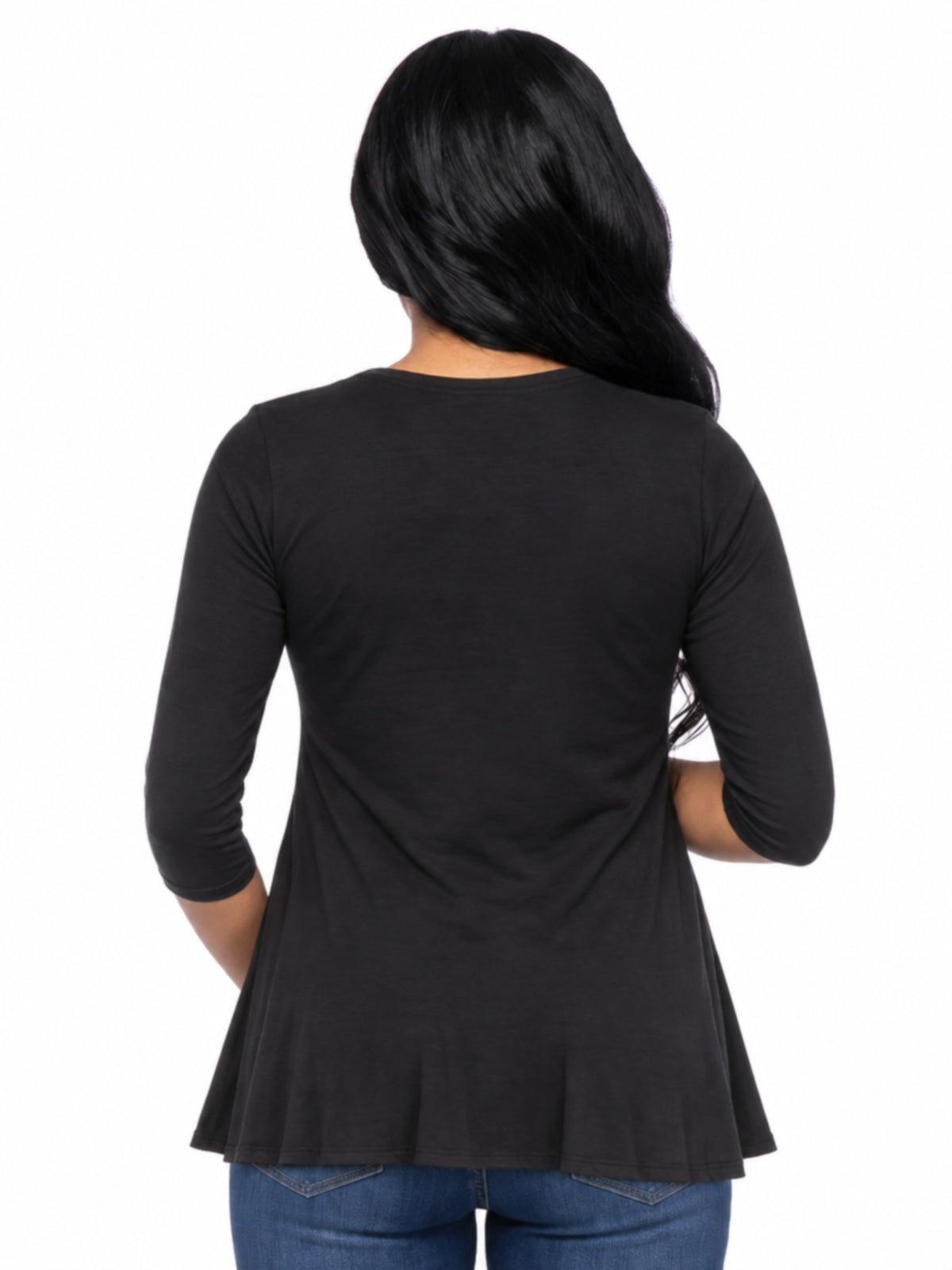 24seven Comfort Basic Maternity Three Quarter Sleeve V Neck Swing Tunic Top