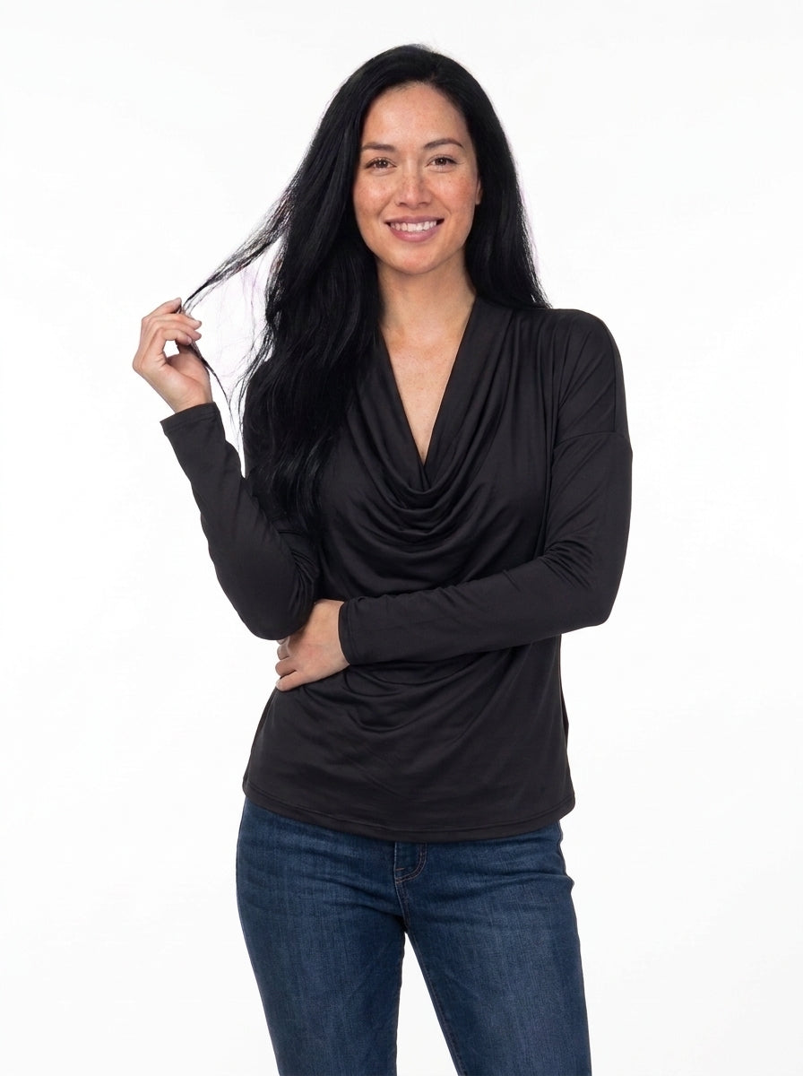 24seven Comfort Elevate Womens Cowl Neck Long Sleeve Top