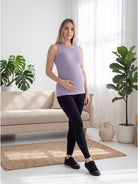 24seven Comfort Basic Maternity Ribbed Knit Round Neck Sleeveless Tank Top