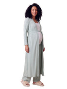 24seven Comfort Basic Maternity Long Sleeve Tie Waist Soft Jacket and Elastic Waist Wide Leg Pant Set