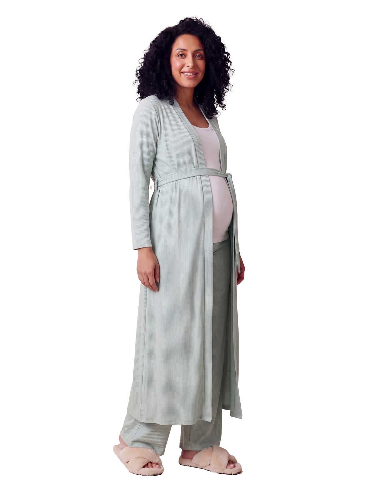 24seven Comfort Basic Maternity Long Sleeve Tie Waist Soft Jacket and Elastic Waist Wide Leg Pant Set