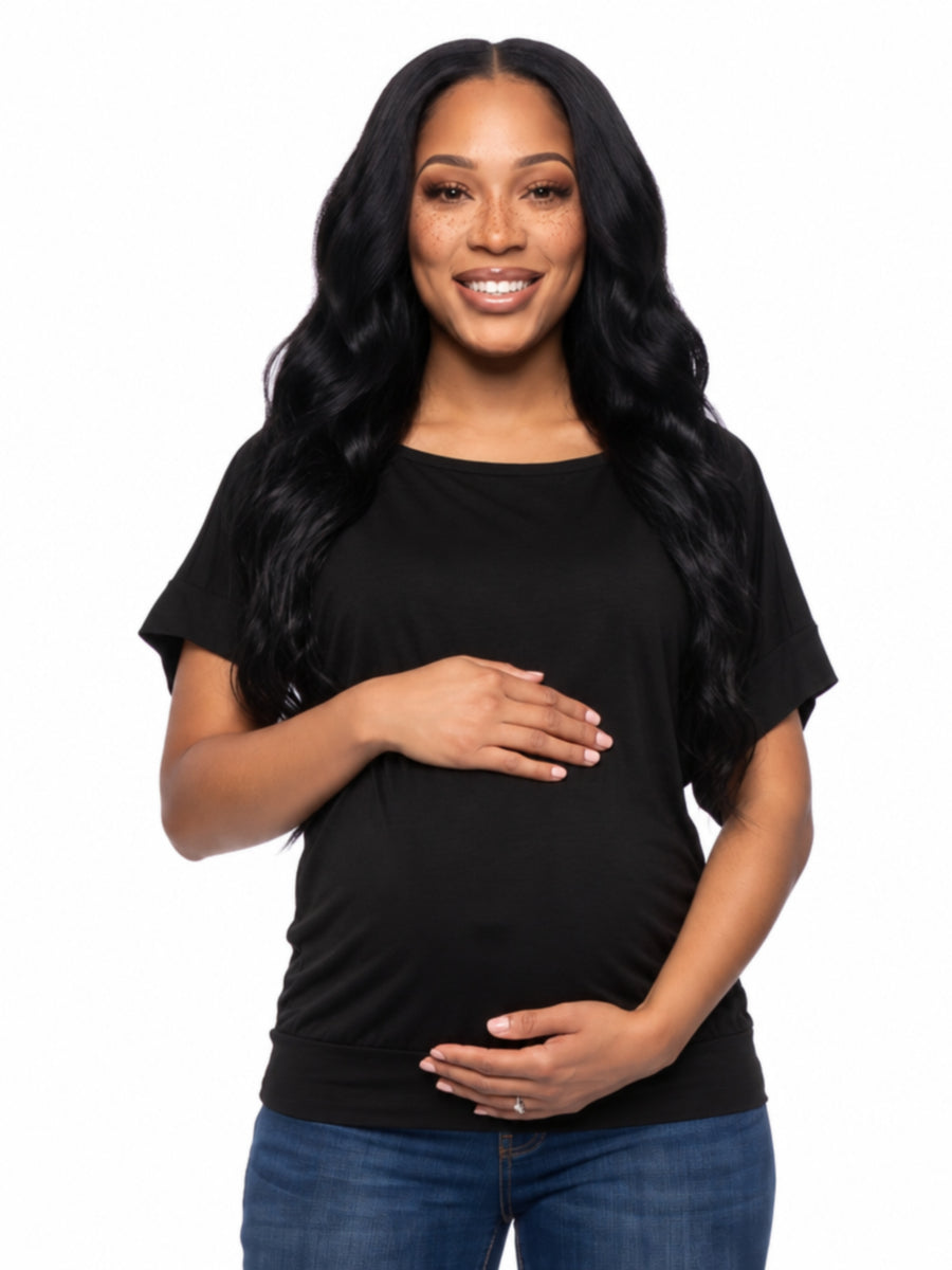 24seven Comfort Basic Maternity Wide Boat Neck Loose Fit Dolman Sleeve Top
