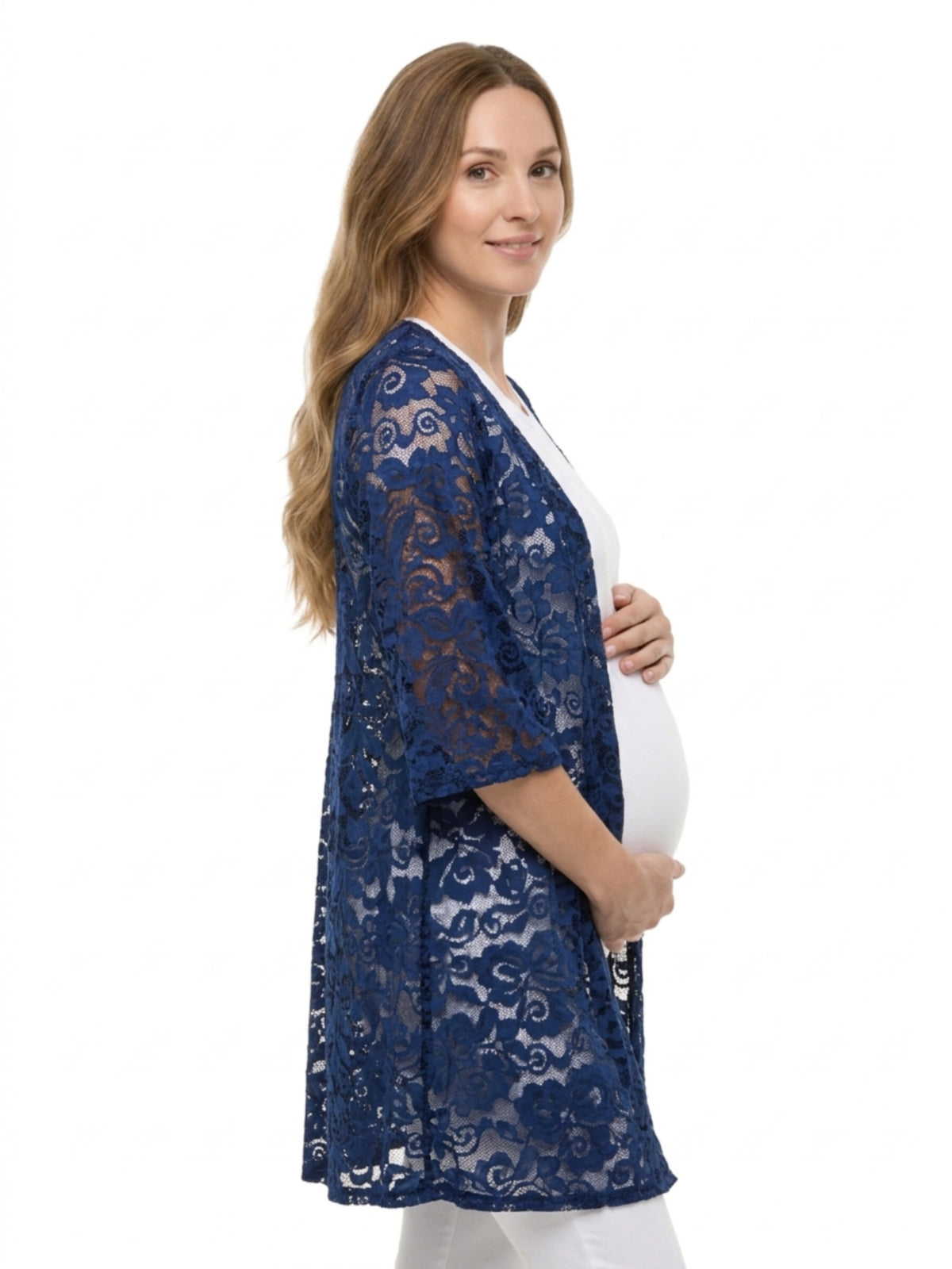 24seven Comfort Elevate Maternity Lace Open Front Three-Quarter Sleeves Jacket