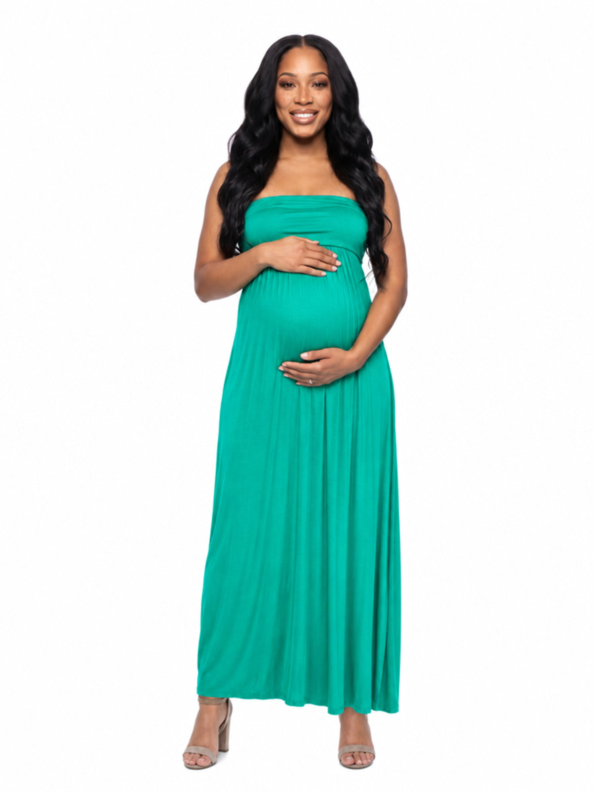 24seven Comfort Essential Maternity Strapless Empire Waist Ruched Detail Pleated Maxi Dress