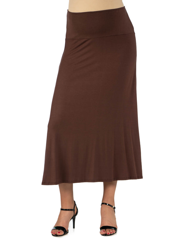 24seven Comfort Basic Maternity Elastic Waist Ankle Length A Line Maxi Skirt