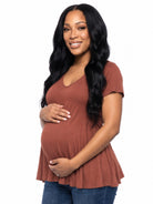 24seven Comfort Basic Maternity V Neck Short Sleeve Swing Tunic Top