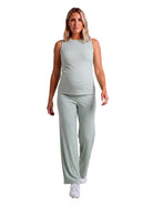 24seven Comfort Basic Maternity Ribbed Knit Tank Top and Elastic Waist Wide Leg Pant Set