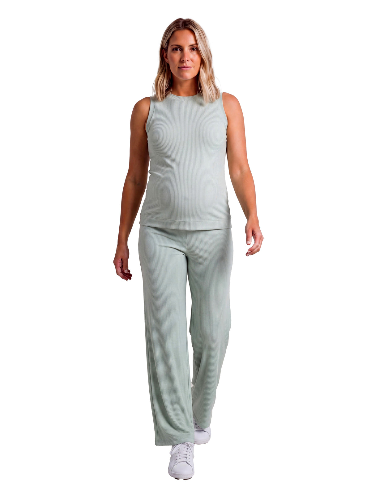 24seven Comfort Basic Maternity Ribbed Knit Tank Top and Elastic Waist Wide Leg Pant Set