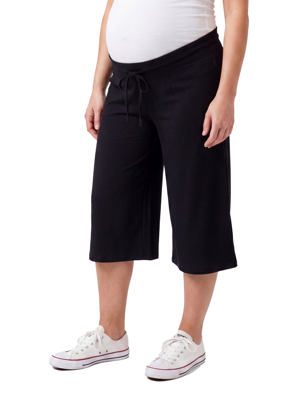 24seven Comfort Basic Maternity Ribbed Knit Drawstring Flared Capri Pants