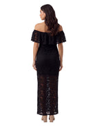 24seven Comfort Elevate Maternity Lace Off the Shoulder Side Slit Bodycon Maxi Dress