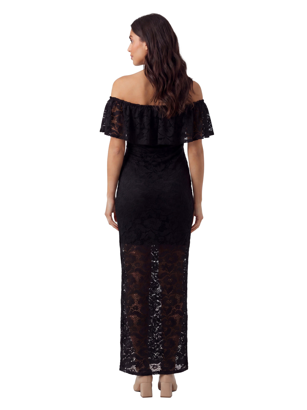 24seven Comfort Elevate Maternity Lace Off the Shoulder Side Slit Bodycon Maxi Dress
