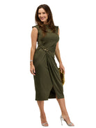 24seven Comfort Elevate Womens Cap Sleeve Twist Midi Dress